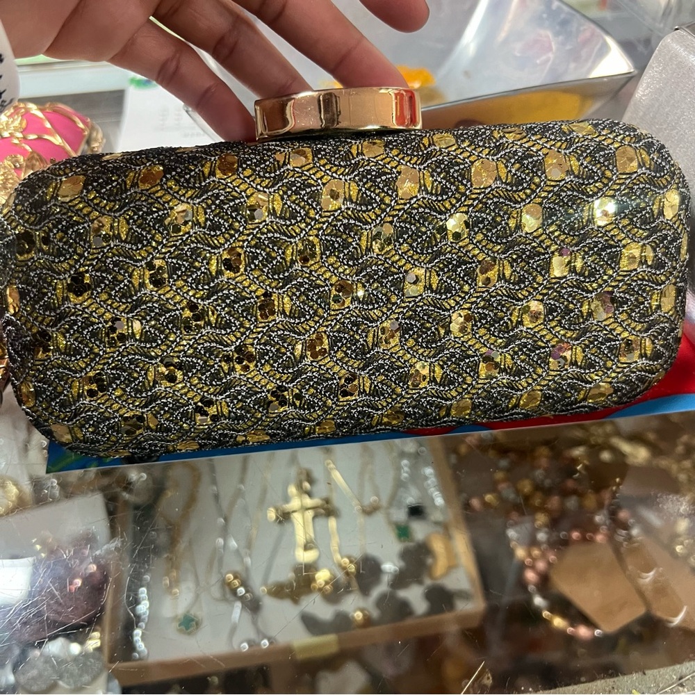 Black and Gold Gemstone clutch